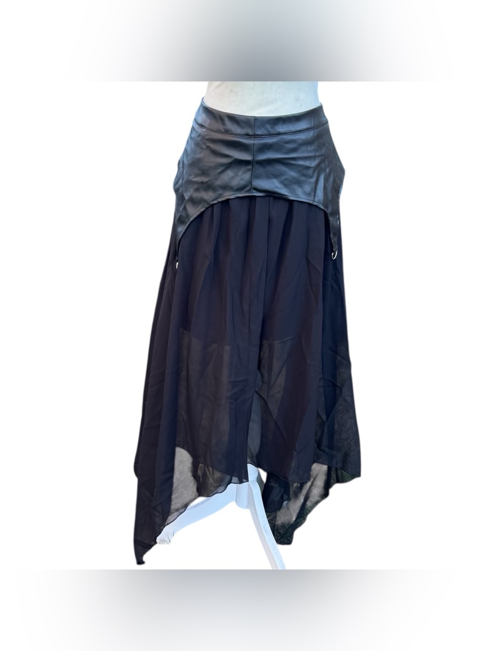 Hot Topic Long Flowy Asymmetrical Black Pleather D Ring Goth Punk Skirt M